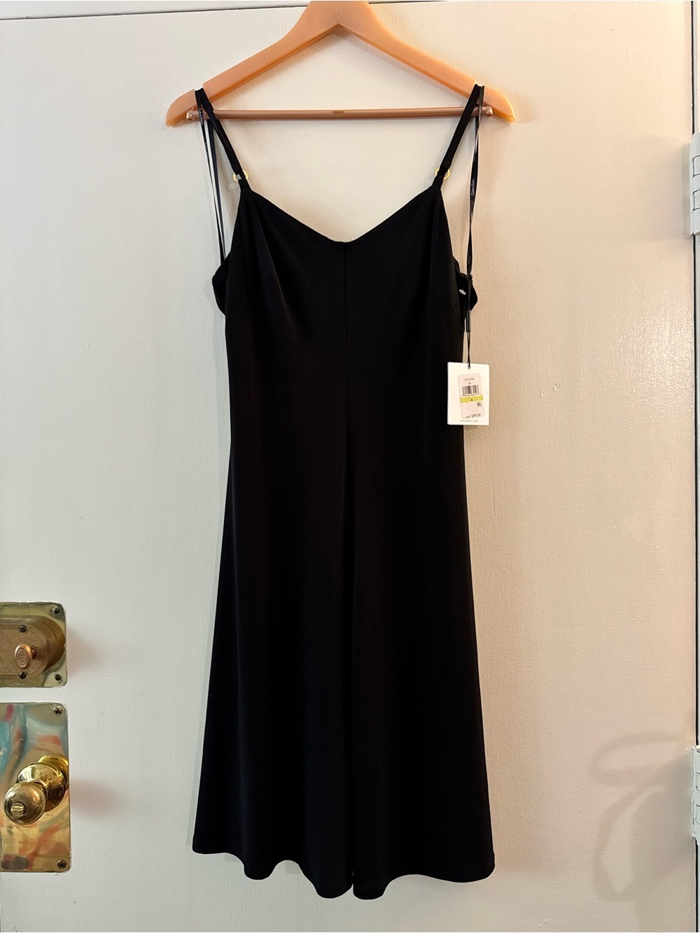 NWT Calvin Klein Sleek Black Slip Midi Dress with Thin Straps Size 4